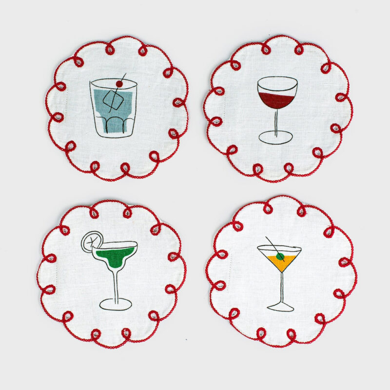 Fete Embroidered Linen Coasters (Set of 4) Misette
