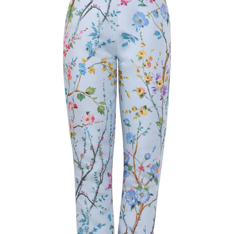 Alexia Maria Collection Garden Reverie Silk Faille Cigarette Pants in Light Blue Floral