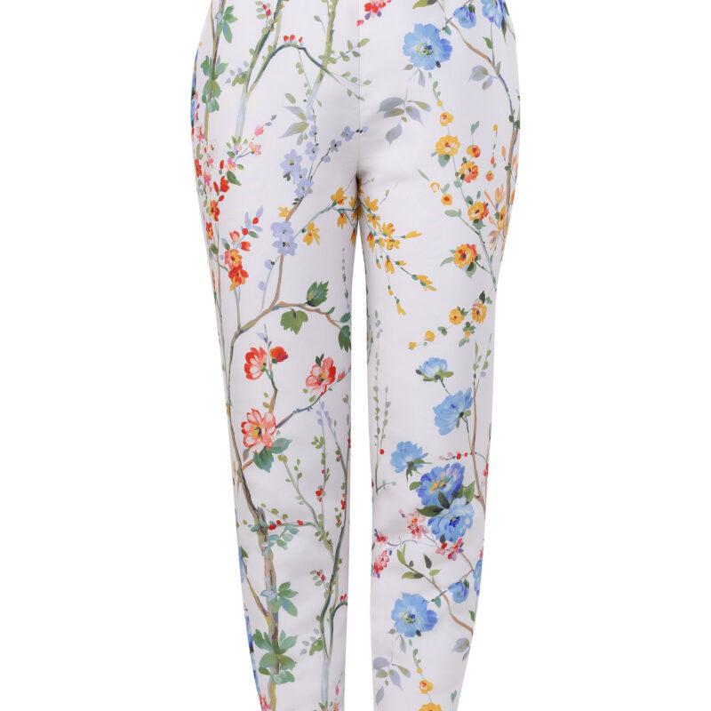 Garden Reverie Silk Faille Cigarette Pants in White Floral Alexia Maria Collection