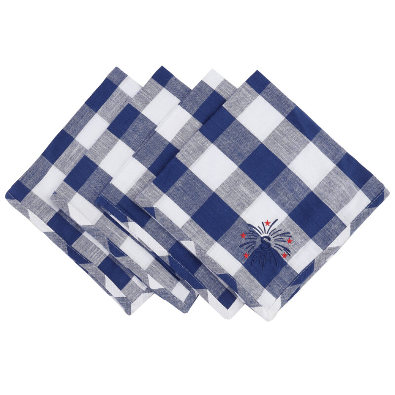 Gingham Napkins-Blue & White-Fireworks, Set of 4