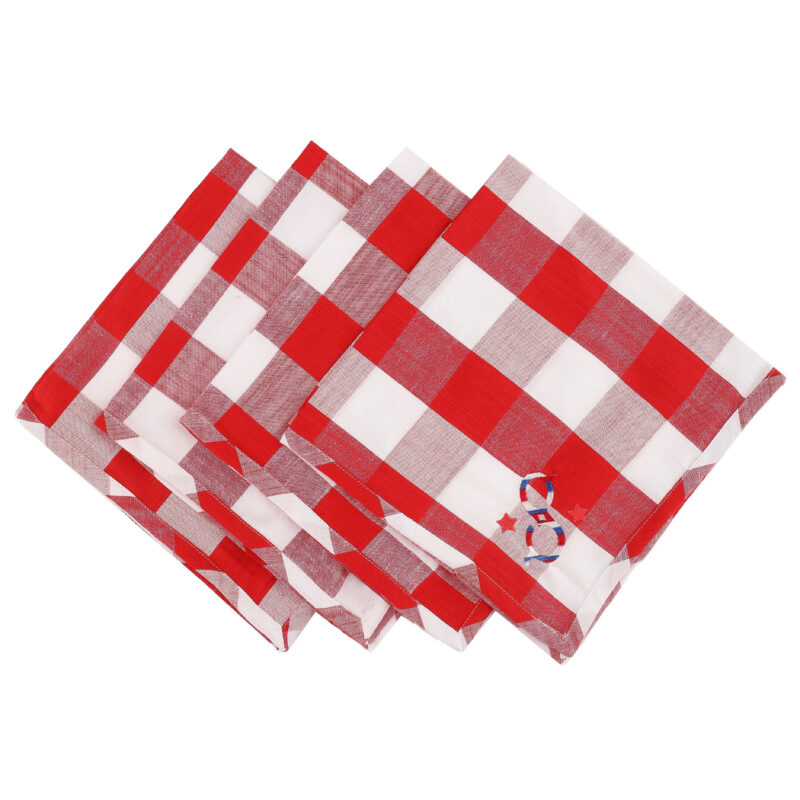 Gingham Napkins-Red & White-Stars, Set of 4