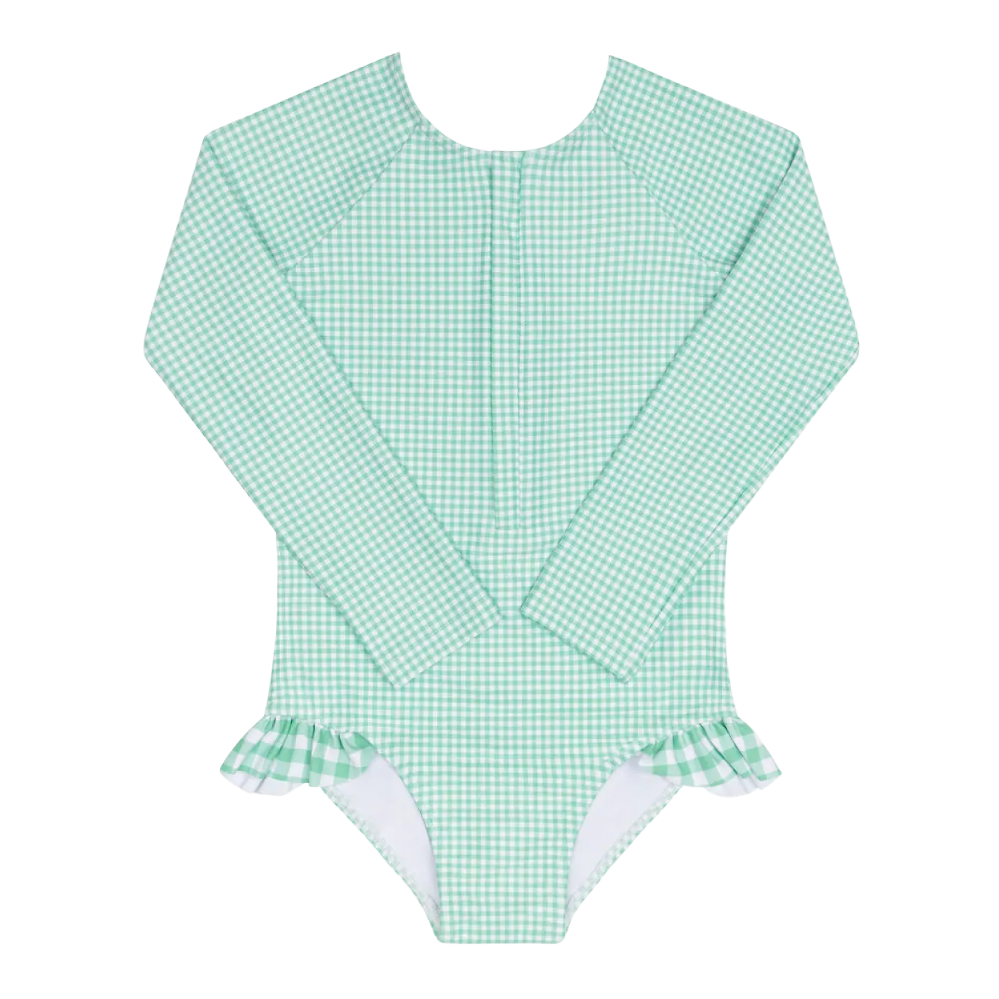 Girl’s Gustavia Gingham Front Zip Rashguard One Piece Minnow