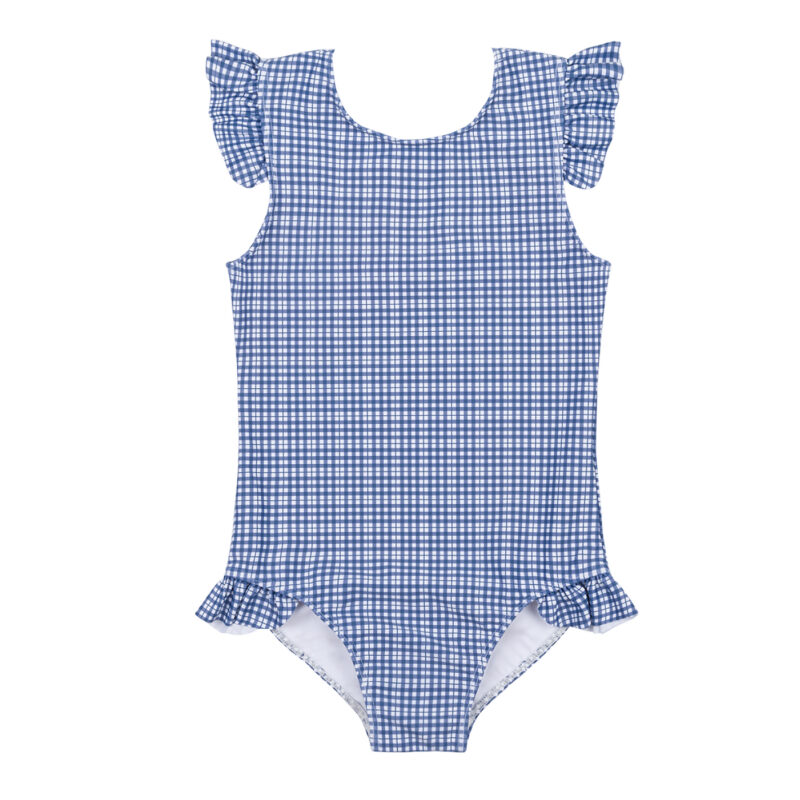 Girl’s Newport Navy Gingham Cap Sleeve Rashguard One Piece Minnow