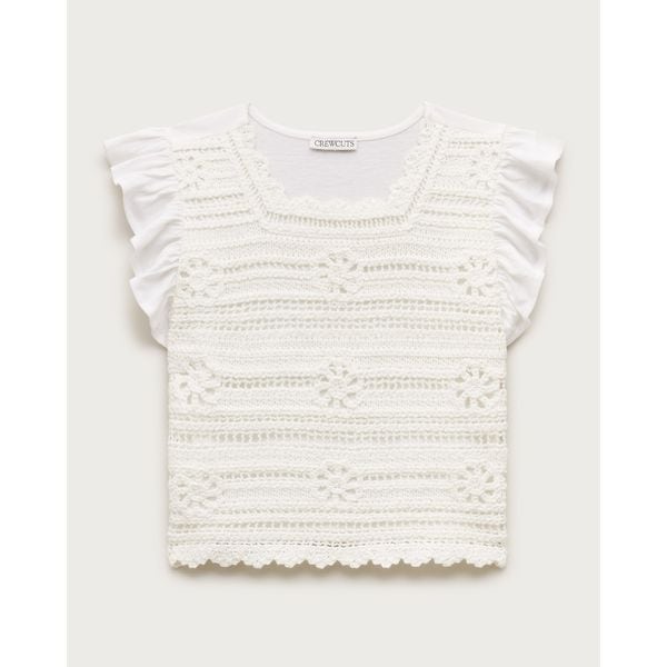 Girls' Crochet Ruffle-sleeve T-shirt In Jersey For Girls | J.Crew J.Crew US