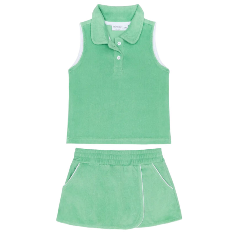 Girls’ Gustavia Green French Terry Tennis Tank Top and Skort Set Minnow