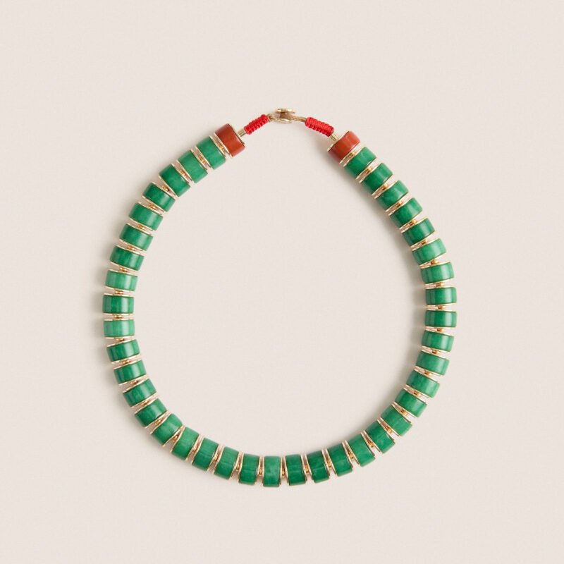 Gold and Green Jade Stone Slice Necklace Roxanne Assoulin