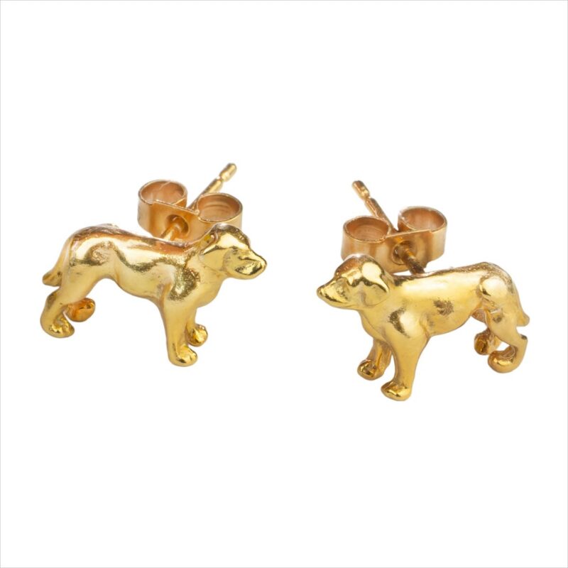 Golden Labrador Stud Earrings Eighteen Carat Gold On Solid Sterling Silver
