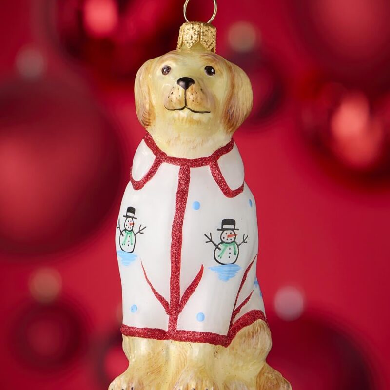 Golden Retriever In Christmas Pajamas Glass Ornament
