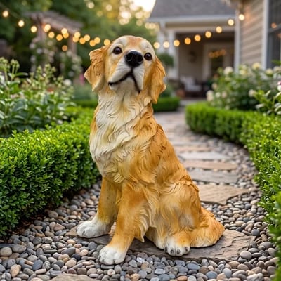 Golden Retriever Resin Garden Statue Lifelike Dog Lawn Patio Decor