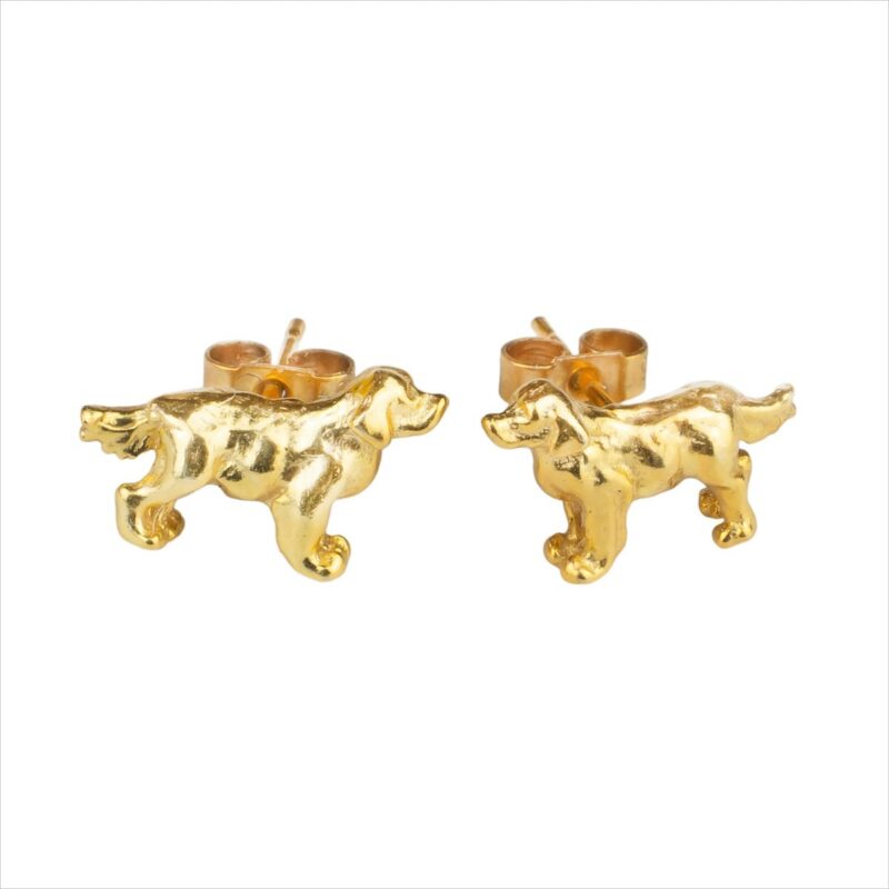 Golden Retriever Stud Earrings Eighteen Carat Gold On Sterling Silver