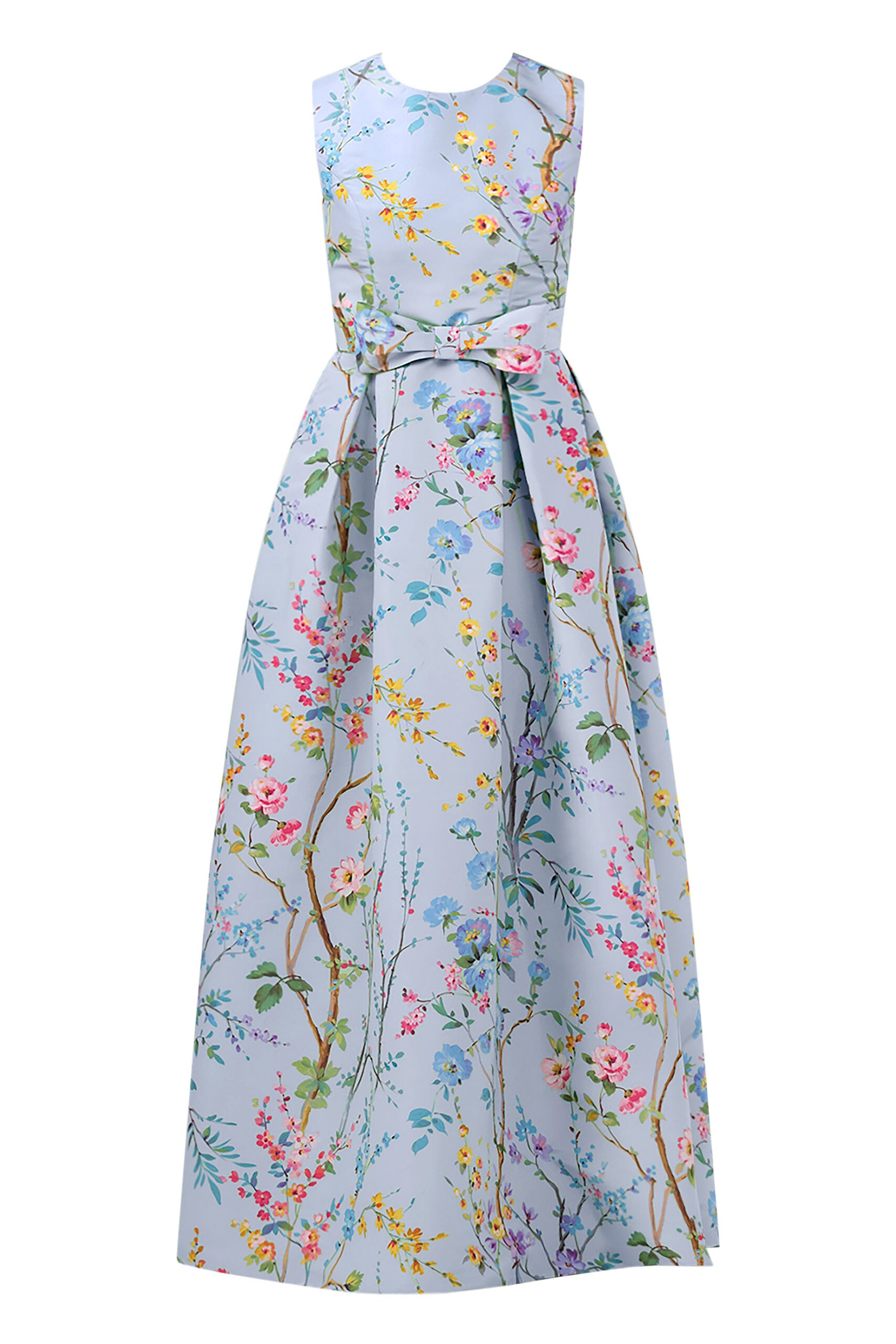 Grace Garden Reverie Silk Faille Ball Gown with Bow Belt Light Blue Floral Alexia Maria Collection