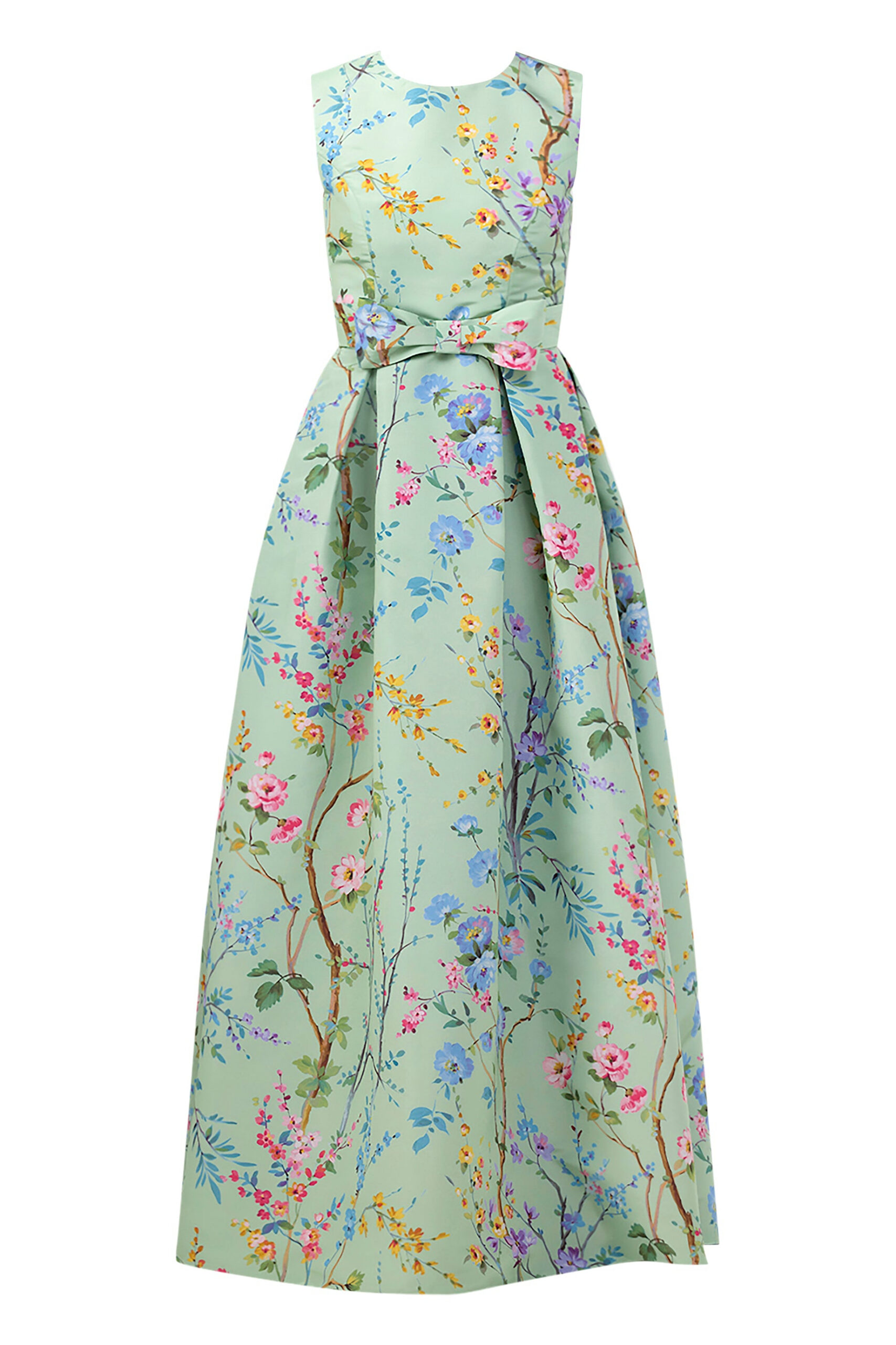 Alexia Maria Collection Grace Garden Reverie Silk Faille Ball Gown with Bow Belt in Celadon Floral