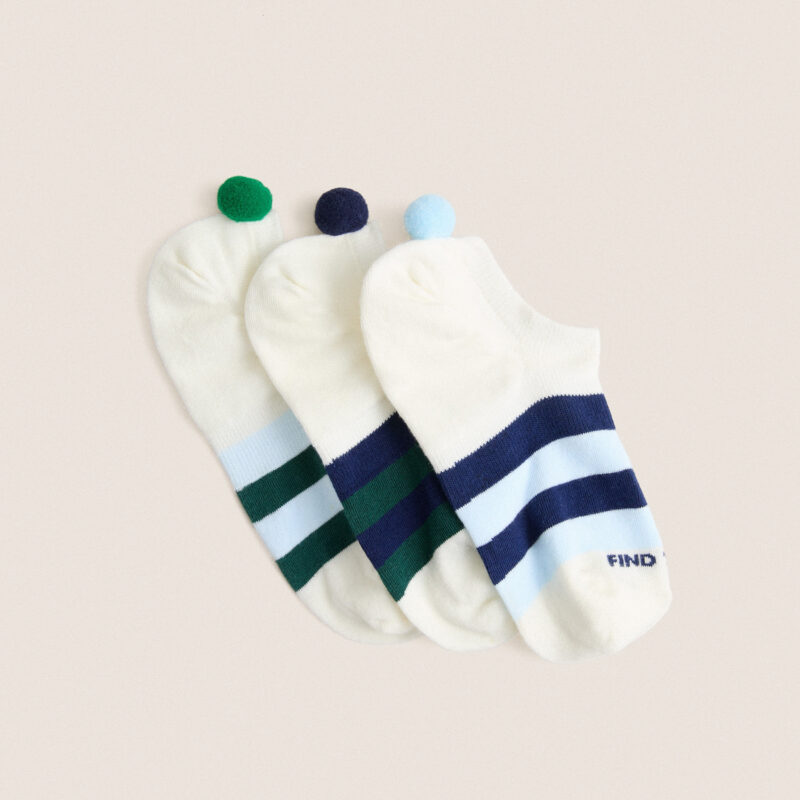 Green and Blue Pom Pom Sock Set of 3 Tnuck Sport