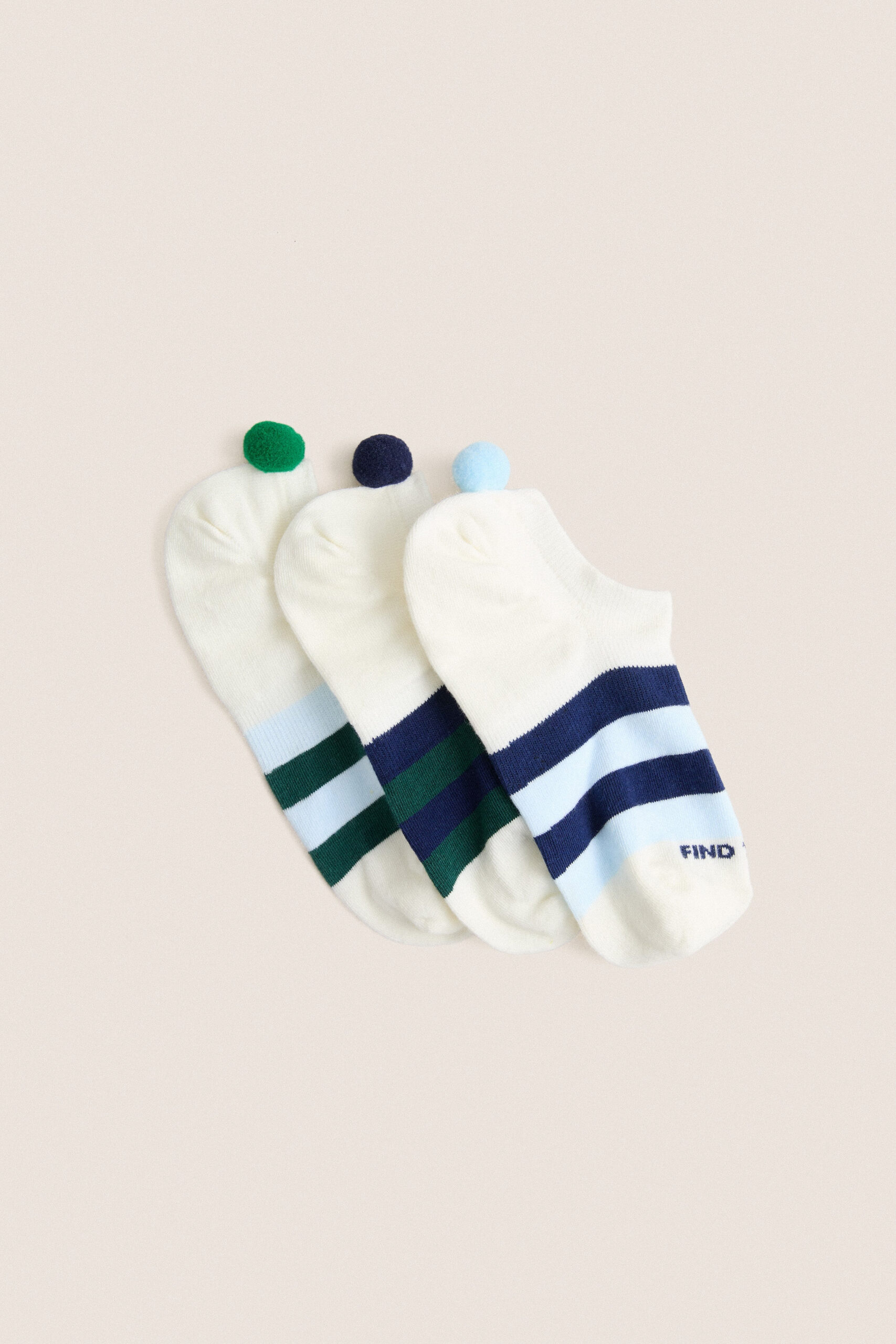 Green and Blue Pom Pom Sock Set of 3 Tnuck Sport
