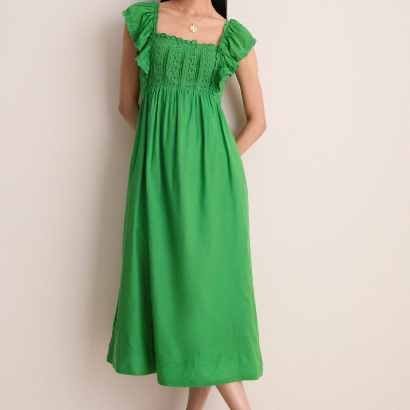 Green Eliza Solid Sleeveless Midi Dress Sea New York