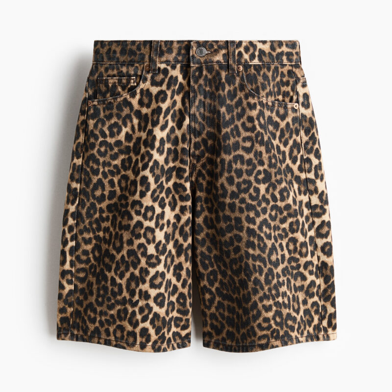 H&M | Denim Bermuda Shorts - Beige/leopard Print