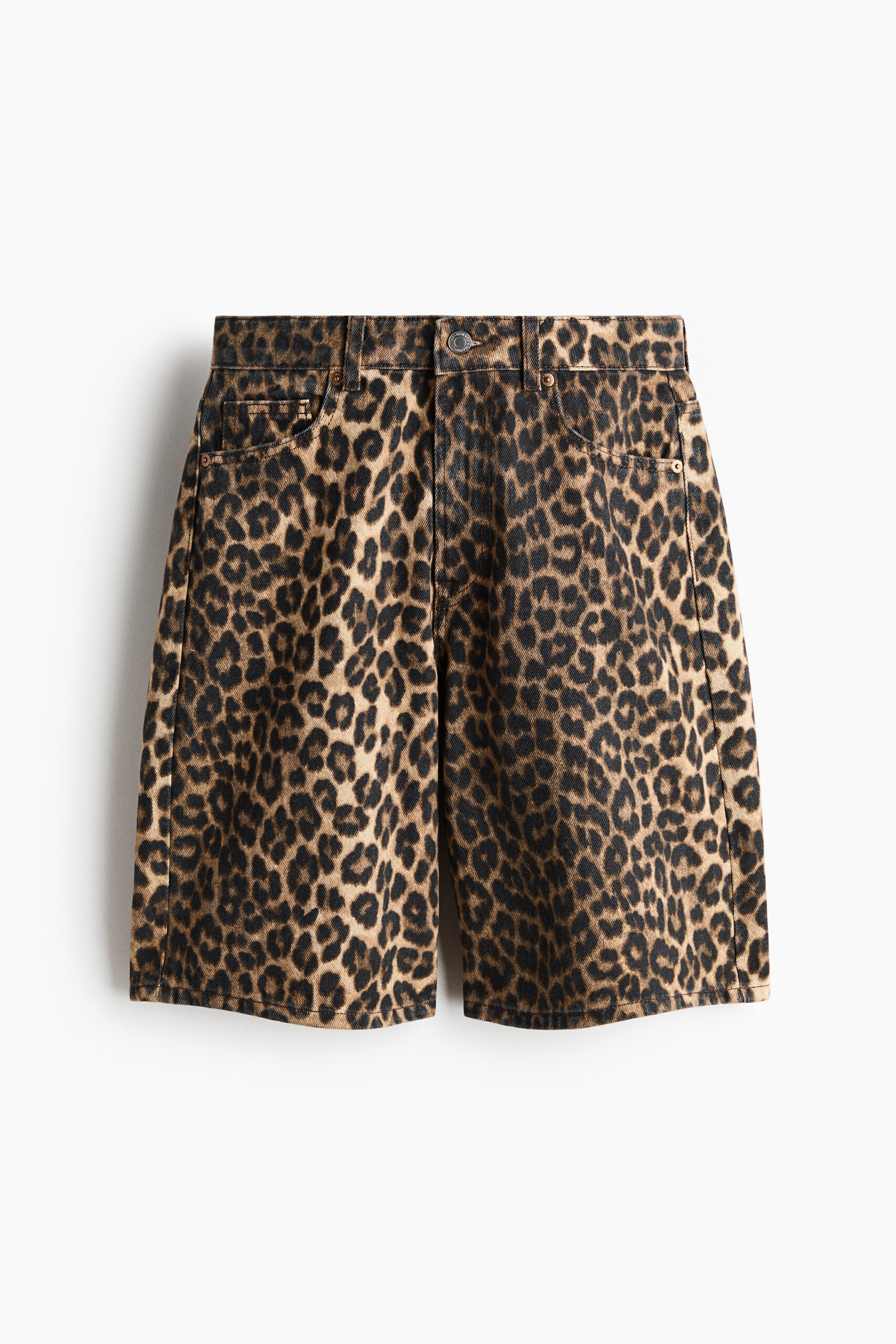 H&M | Denim Bermuda Shorts - Beige/leopard Print