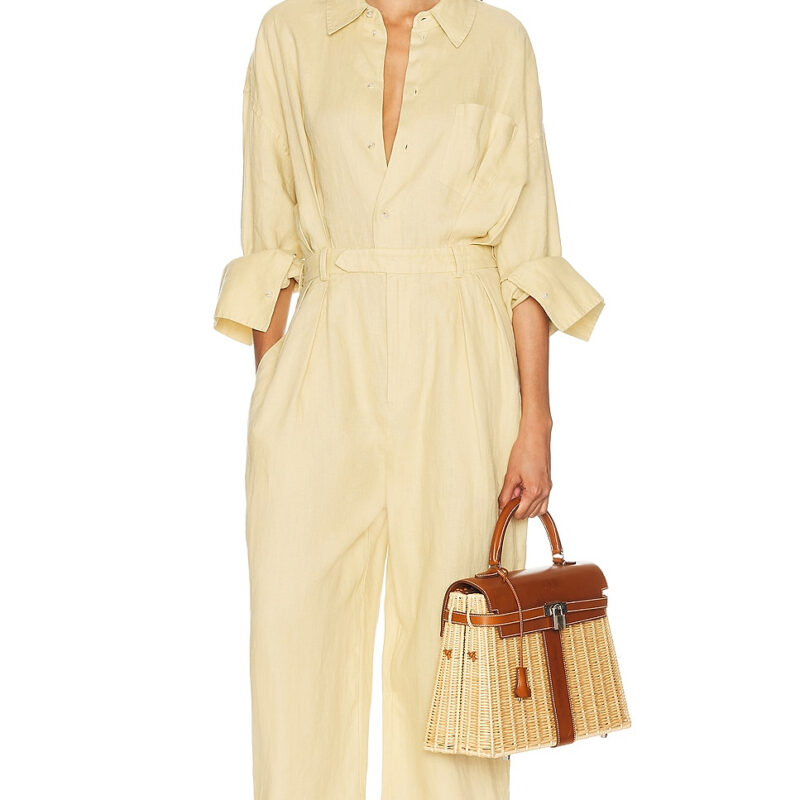 HELSA Paperbag Jumpsuit In Washed Linen