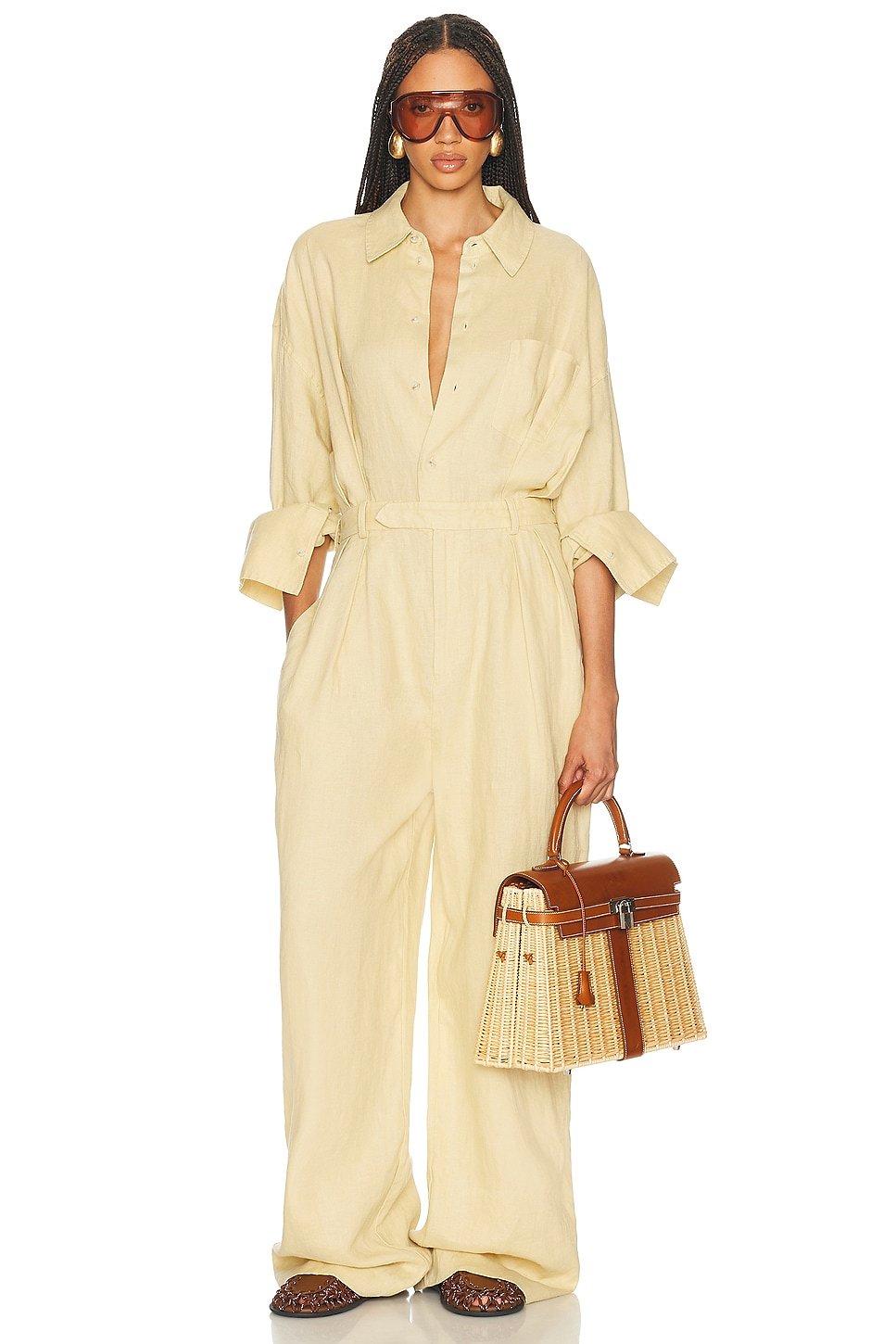 HELSA Paperbag Jumpsuit In Washed Linen