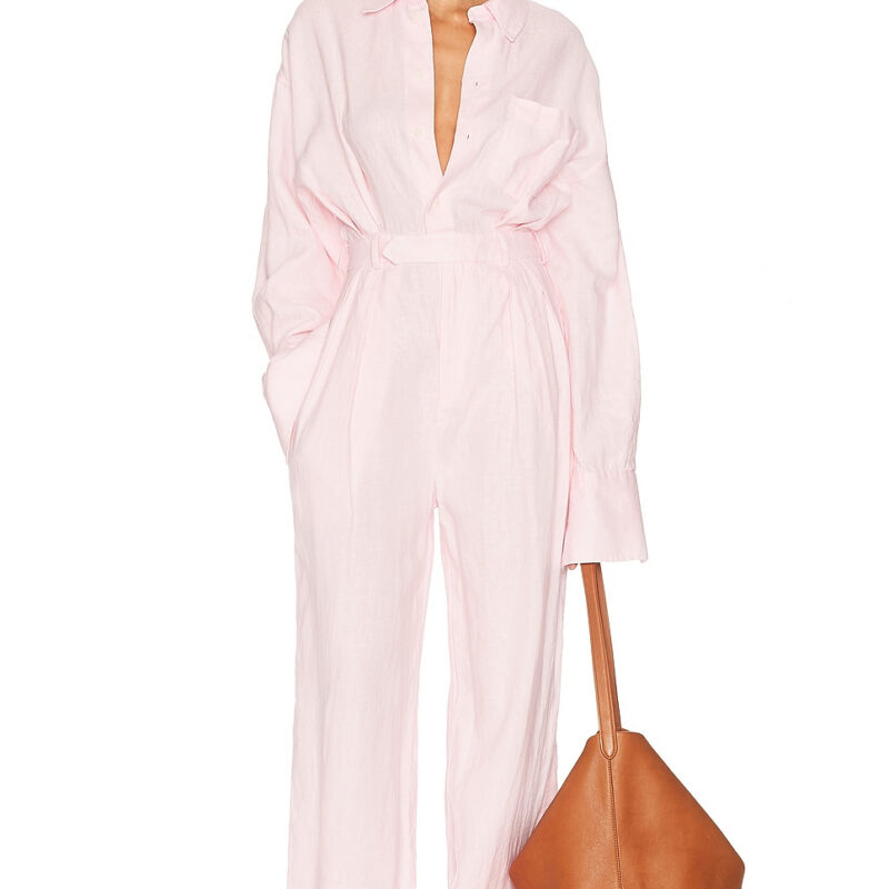 HELSA Paperbag Jumpsuit In Washed Linen