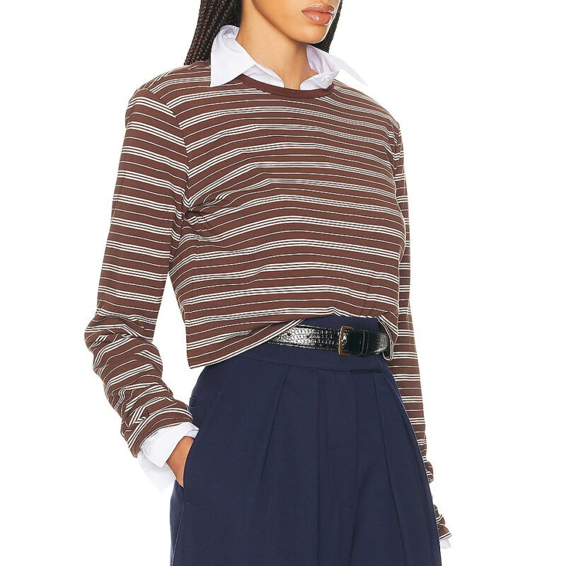 HELSA The Rib Long Sleeve Tee In Stripe