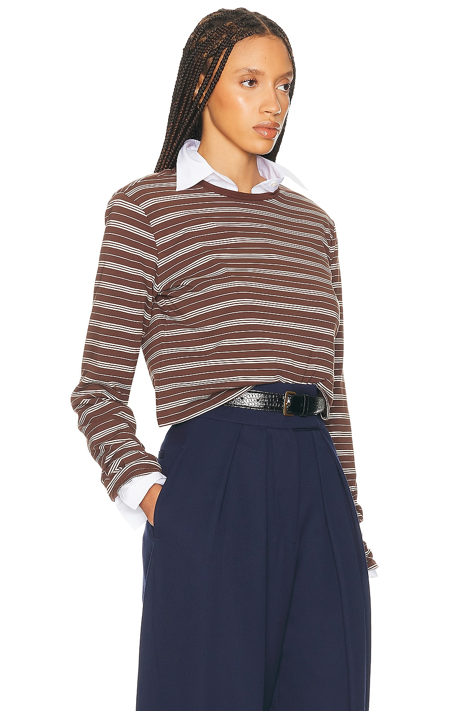 HELSA The Rib Long Sleeve Tee In Stripe