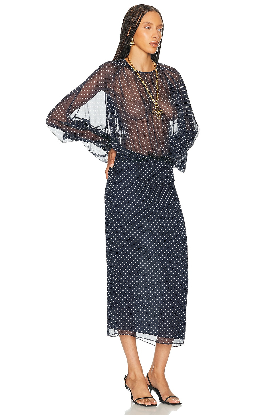 HELSA The Sabrina Midi Dress In Printed Silk Chiffon