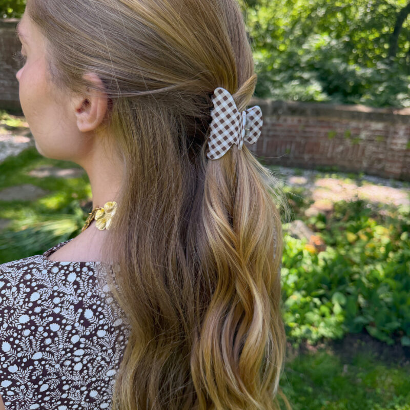 Hill House x Wet Brush Small Claw Clip Set - Matte Bluebell Waltz and Brown Gingham