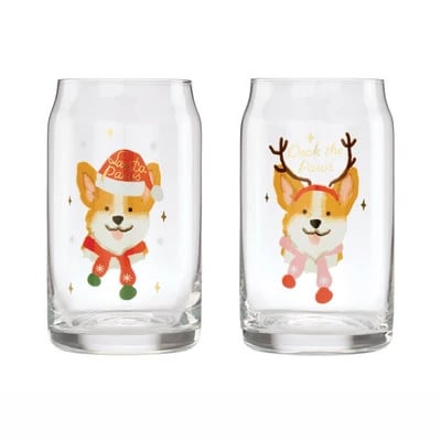 Holiday Corgi Can Cooler Glasses, Set of 2