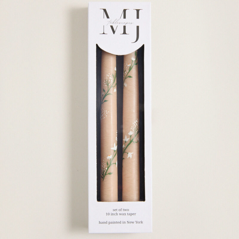 Ivory Climbing Vines Hand Painted Taper Candles (Set of 2) MJ Tablescapes