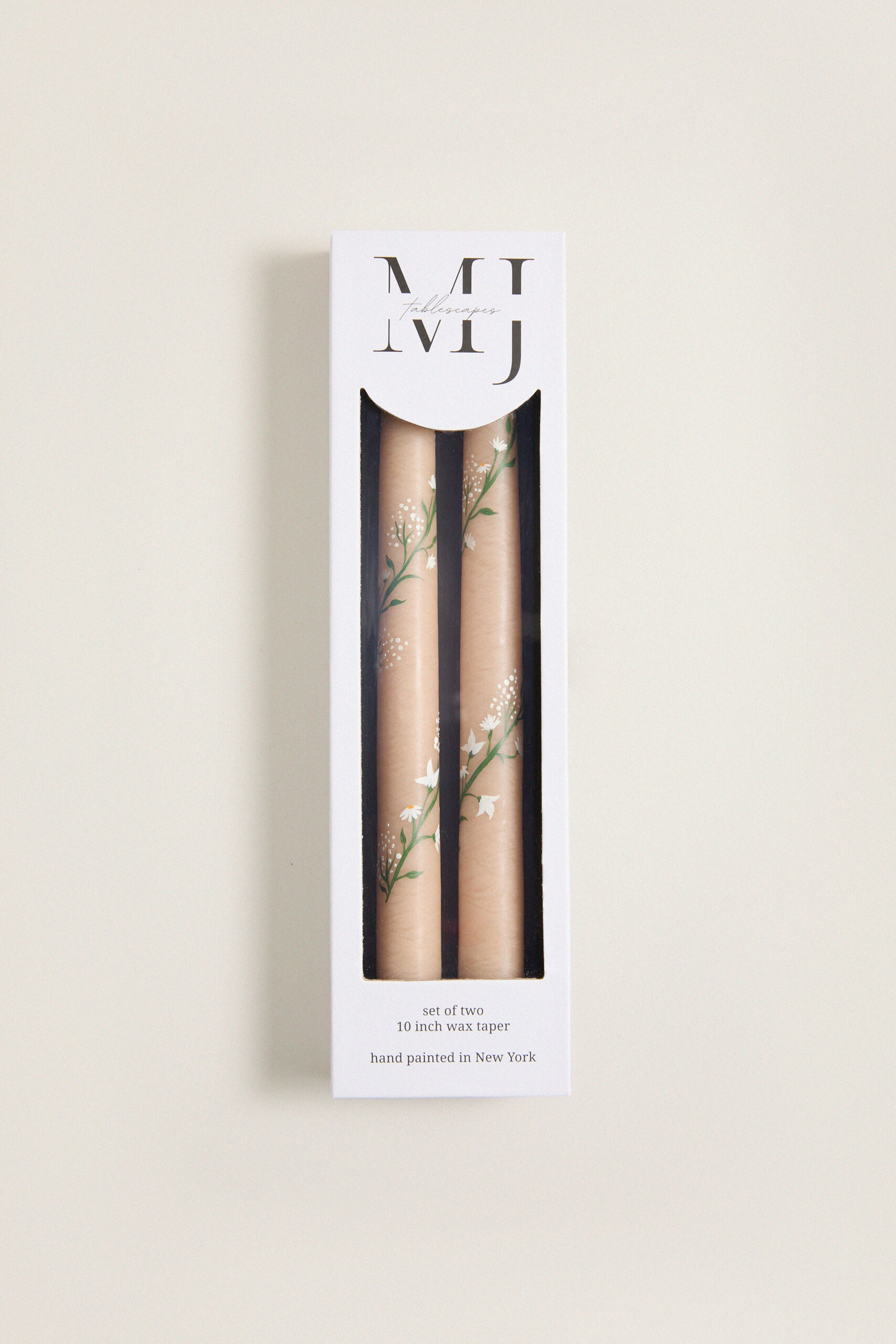 Ivory Climbing Vines Hand Painted Taper Candles (Set of 2) MJ Tablescapes