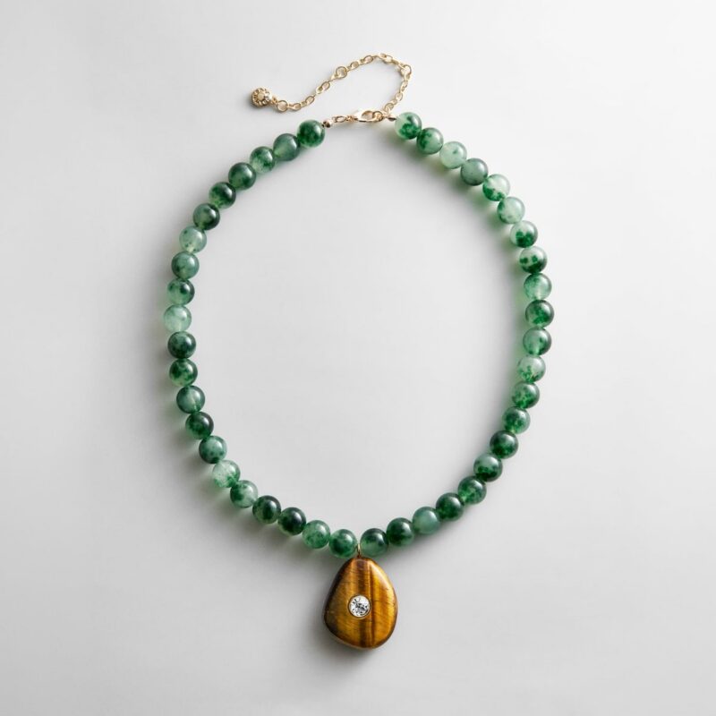Jamie Semi-Precious Beaded Necklace - Green Jade/Tiger's Eye BaubleBar