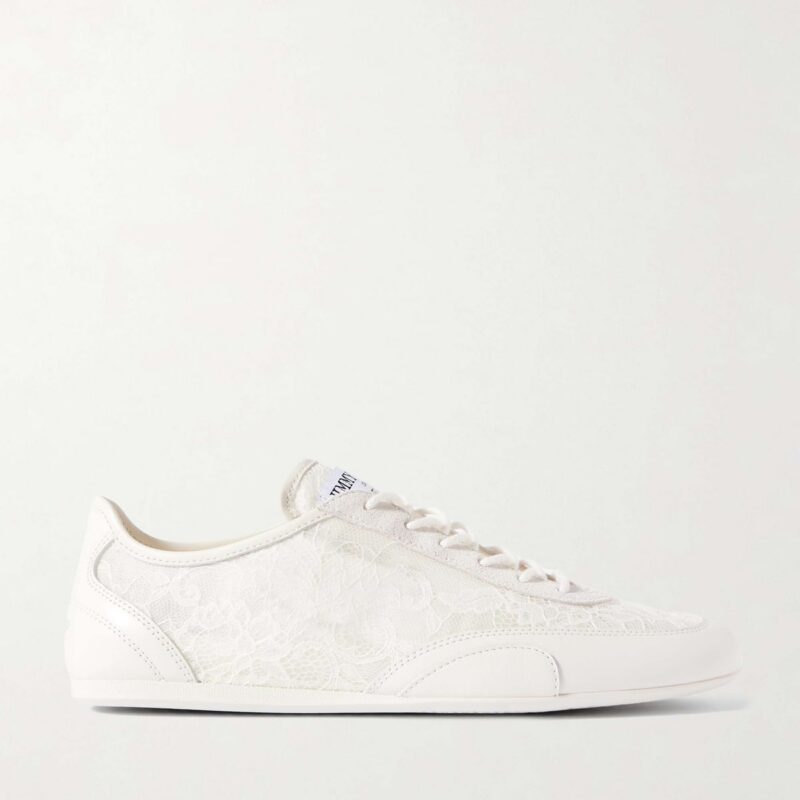 JIMMY CHOO | Sunny suede-trimmed leather and lace sneakers