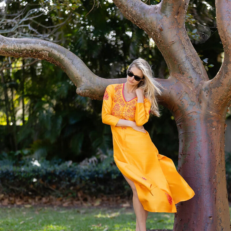 JULIA AMORY - Chloe Caftan Dupioni Dress