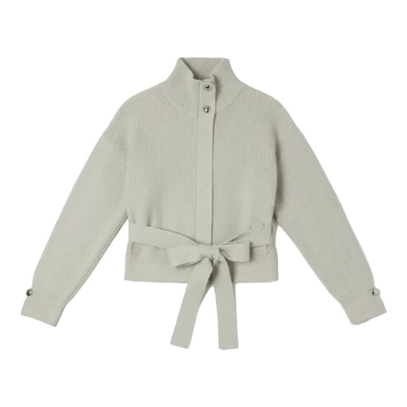 KAREN MILLEN | Cable Knit Belted Funnel Neck Jacket