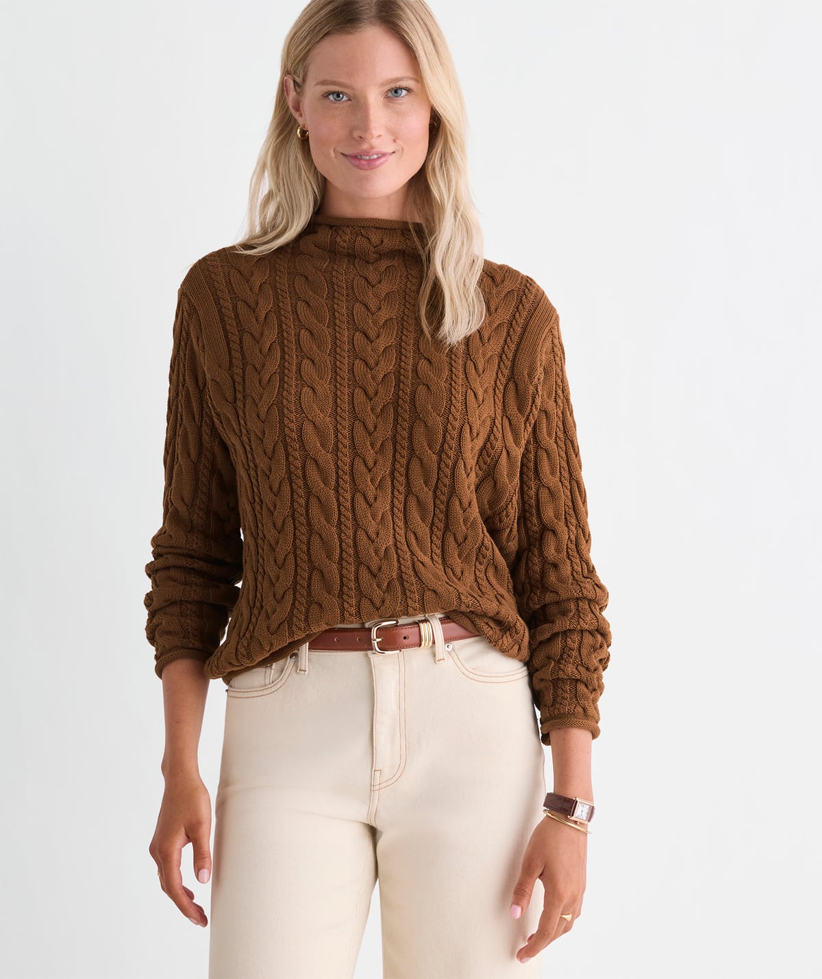 Katie Cotton Cable Mockneck Sweater