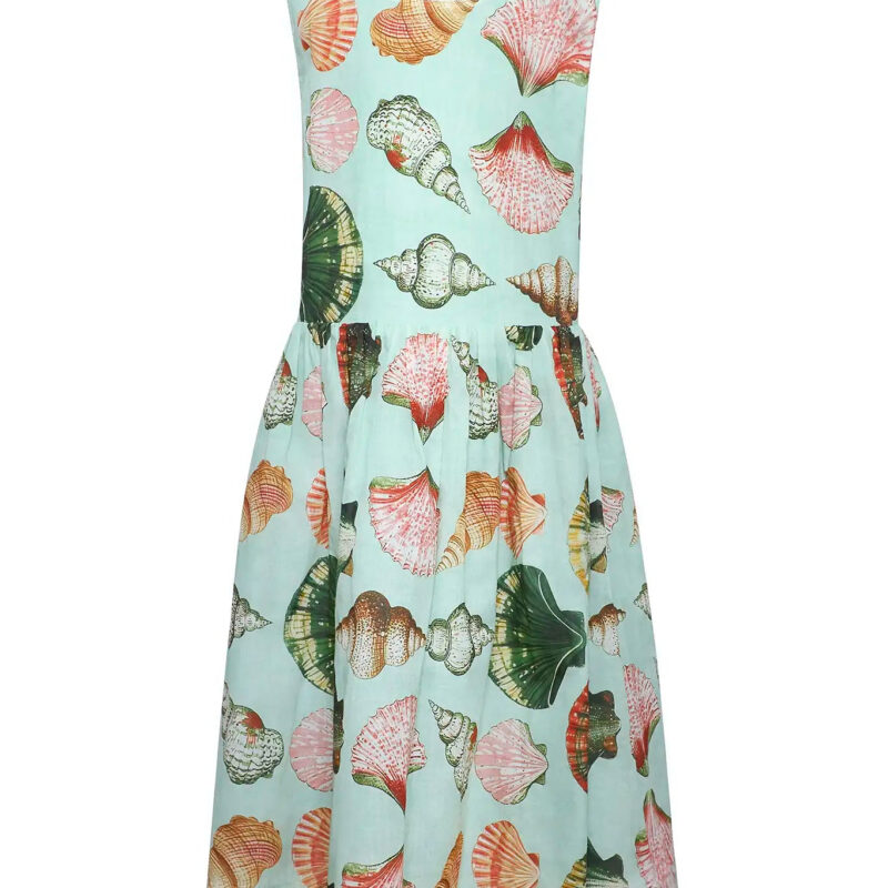Kids June Dress in Somers Shell Mint Hunter bell
