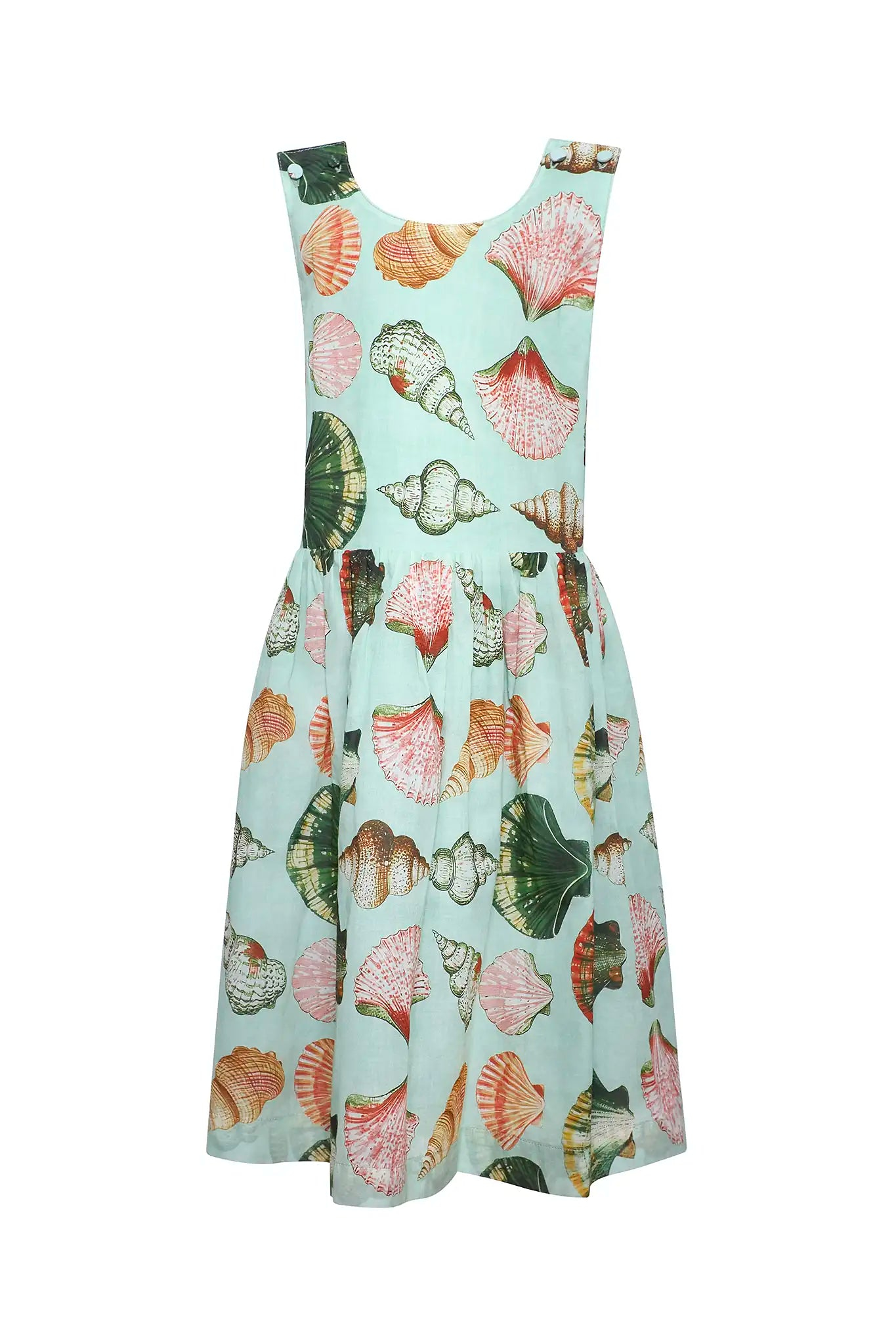 Kids June Dress in Somers Shell Mint Hunter bell