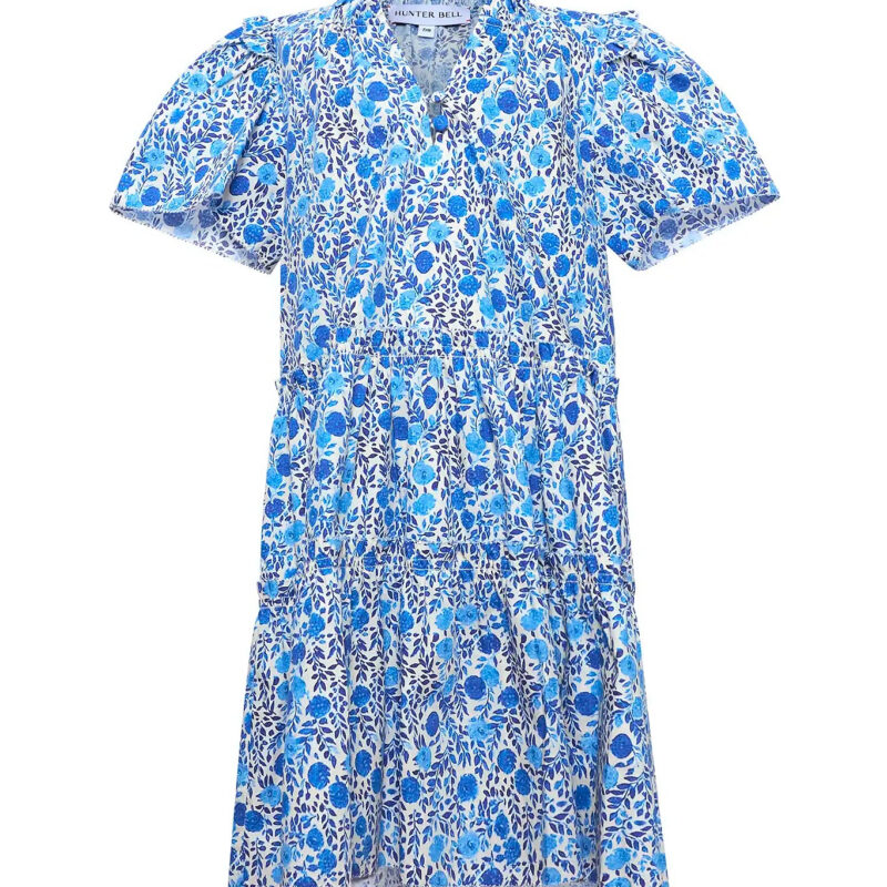 Kids Merritt Dress in Bermuda Blooms Hunter bell