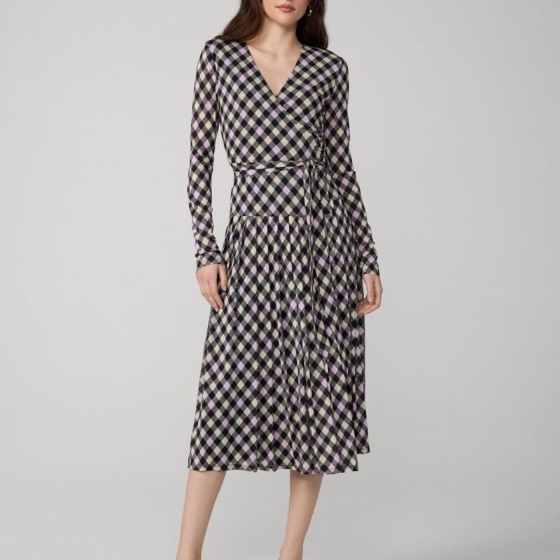 Kristen Wrap Dress in Tiny Highland Fling Black Diane von Furstenberg