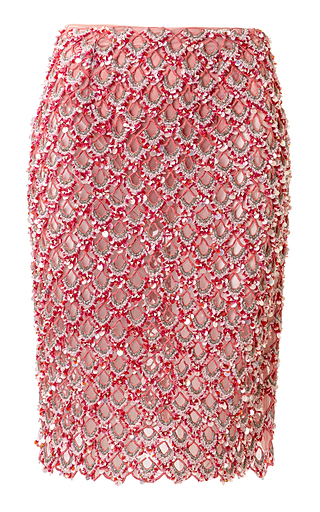 LA FUORI - Coral Cascade Embellished Pencil Skirt Moda Operandi