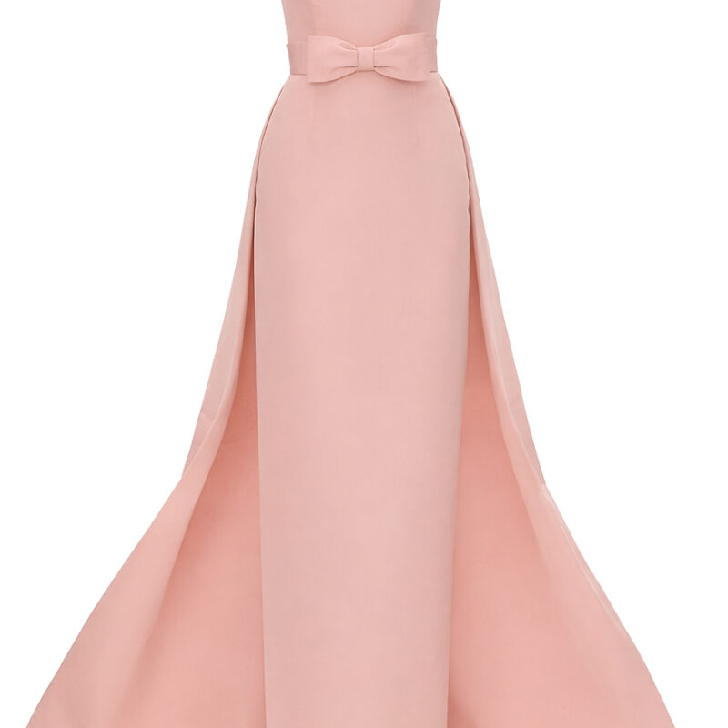 Leonore Silk Faille Column Gown with Detachable Bow Train Alexia Maria Collection