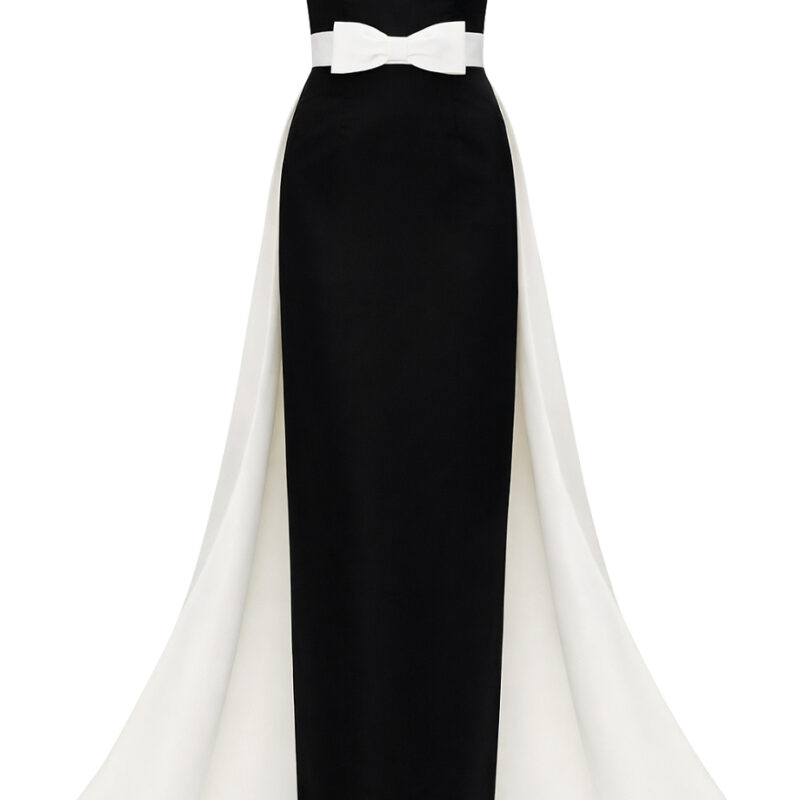 Leonore Silk Faille Column Gown with Detachable Bow Train Alexia Maria Collection