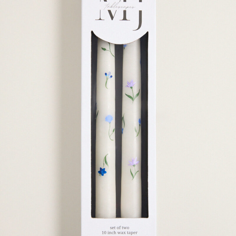 Lilac Floral Hand Painted Taper Candles (Set of 2) MJ Tablescapes