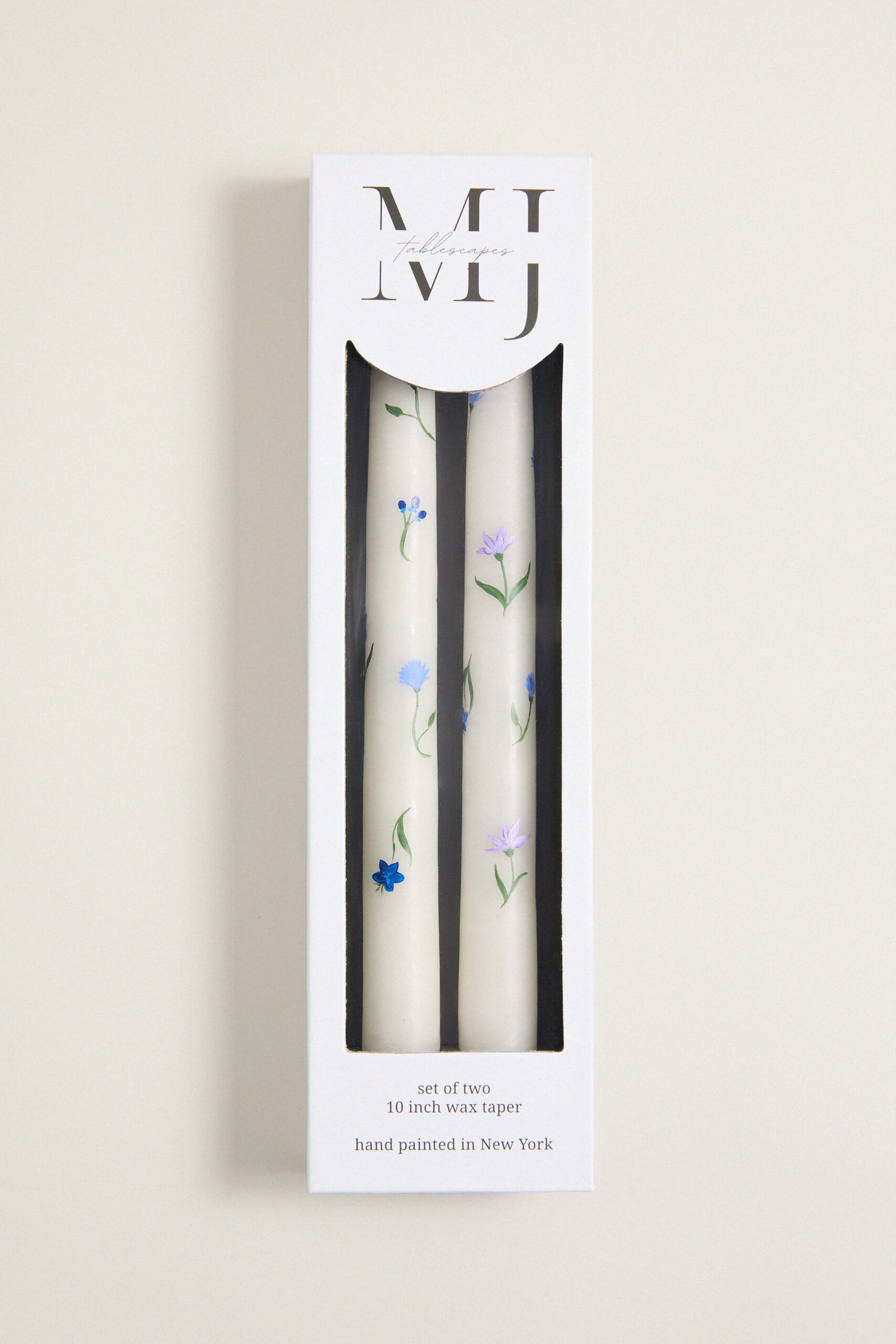 Lilac Floral Hand Painted Taper Candles (Set of 2) MJ Tablescapes
