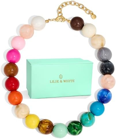 Lilie&white Colorful Chunky Bead Necklaces For Women Trendy Boho Collar Statement Necklace Choker Summer Beach Jewelry Birthday Gift For Her
