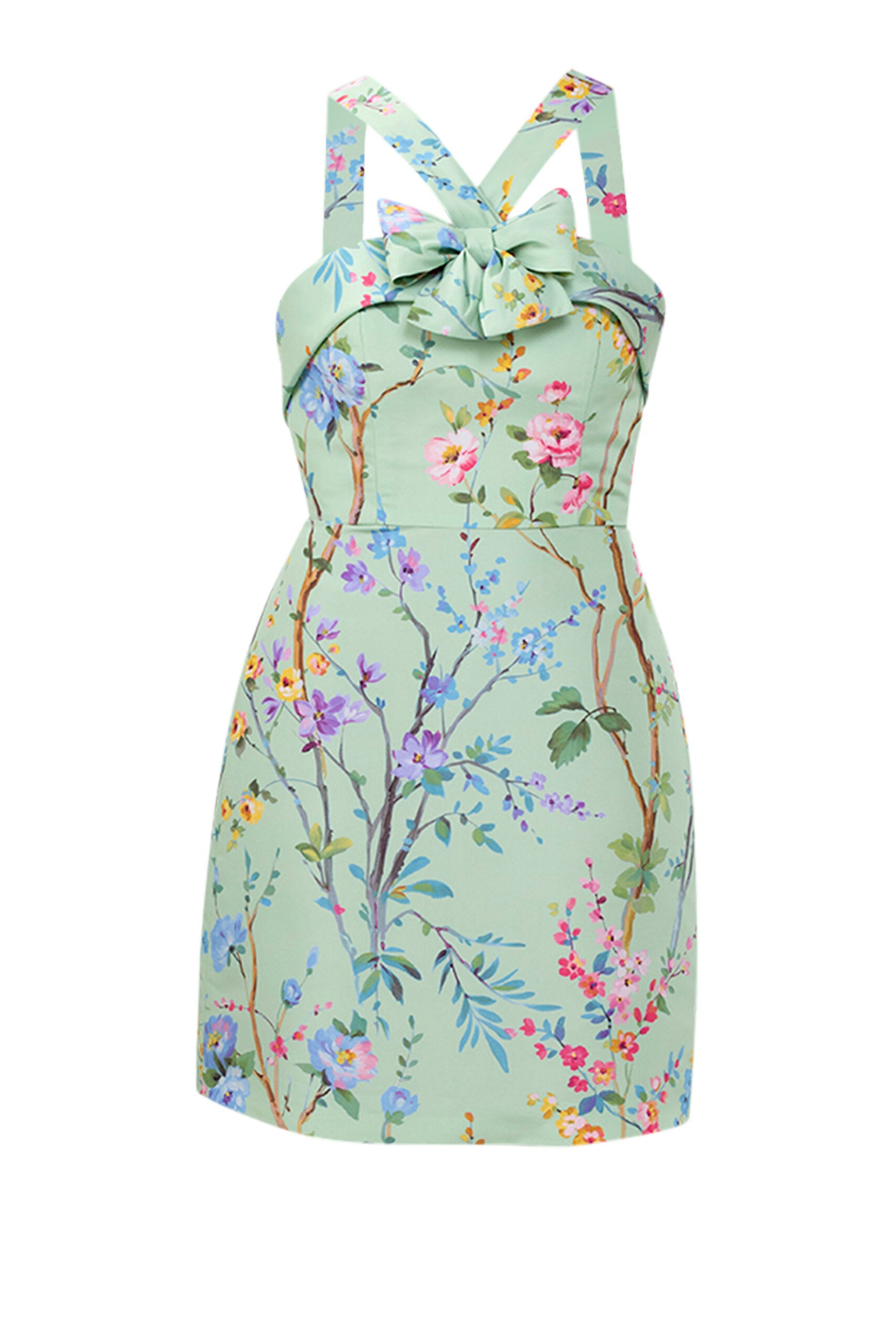 Alexia Maria Collection Lily Garden Reverie Silk Faille Mini Dress in Celadon Floral