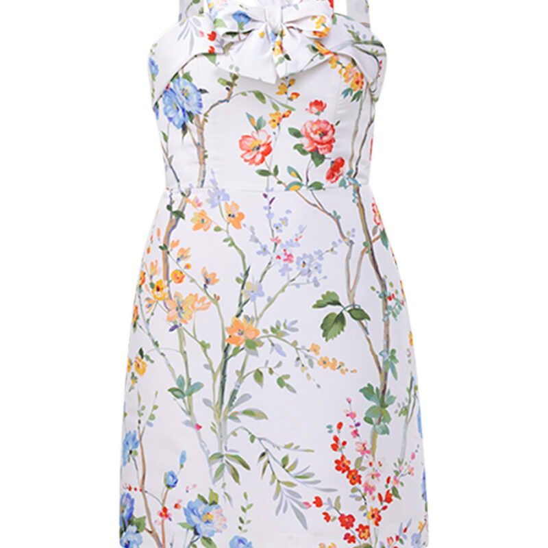Alexia Maria Collection Lily Garden Reverie Silk Faille Mini Dress in White Floral