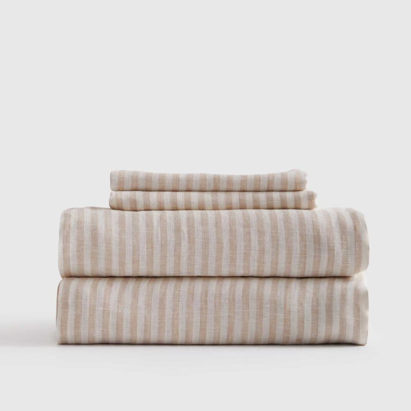 linen sheets - natural stripe