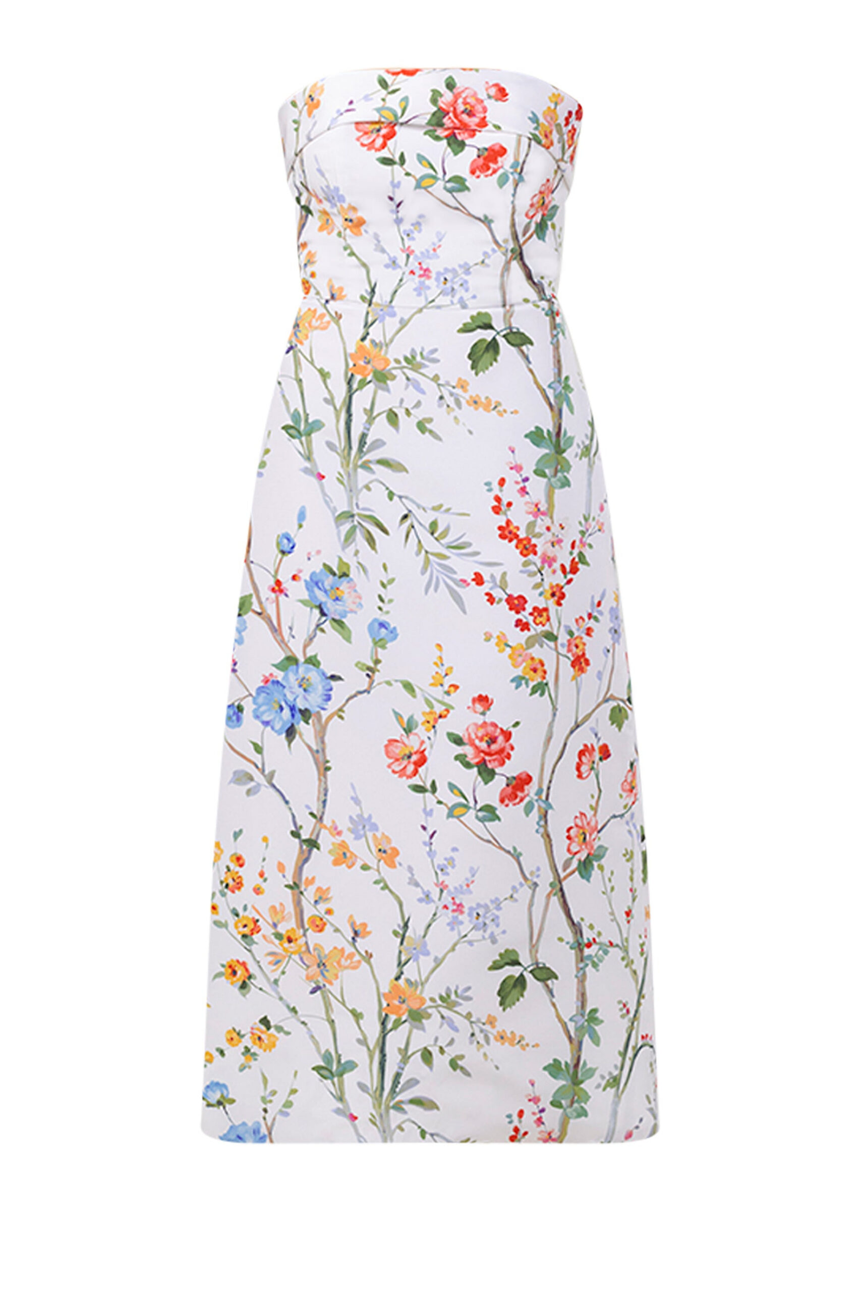 Lucie Garden Reverie Silk Faille A-Line Midi Dress in White Floral Alexia Maria Collection